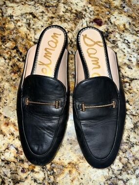 Sam Edelman Laurna Black Leather Slip On Mules Loafer Flats Size 9 Gold Bit